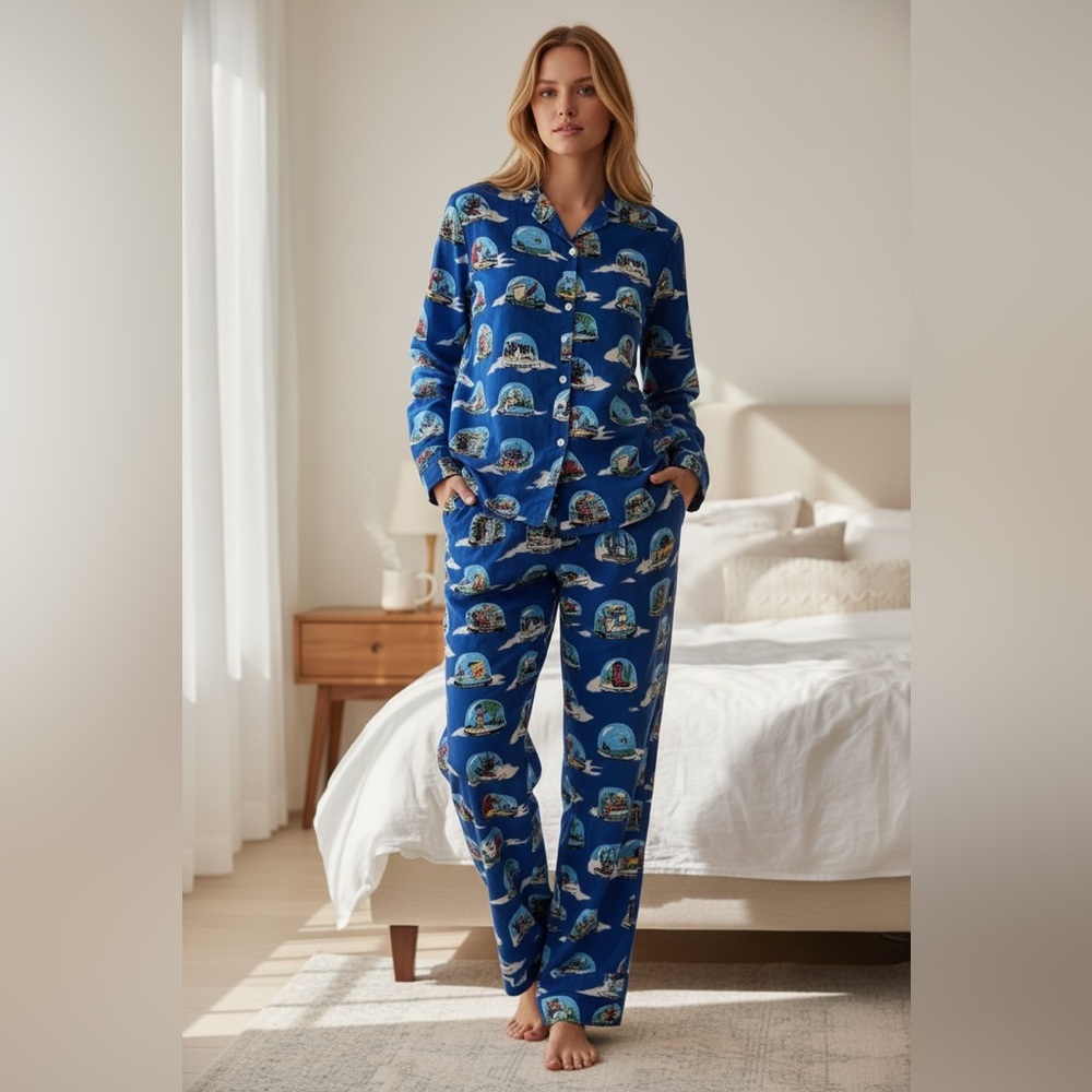 Nick & Nora Unisex Pajama Set SNOW GLOBES State Size XXL Flannel Top &‎ Bottoms